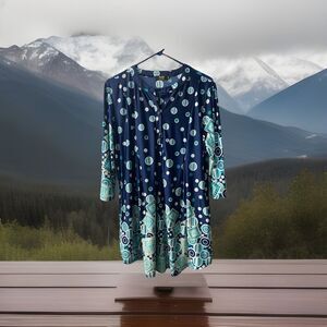 R&B Collection Top Womens  XL Blue Casual Polka Dot Stretch Jersey 3/4 Sleeve